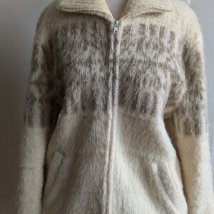 vintage Tundra Cream and Taupe Wool Zippered Ladies  Jacket Size Med